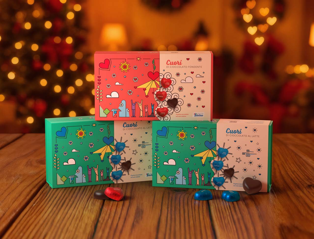 Due Cuori di cioccolato al latte ed un Cuore di cioccolato fondente