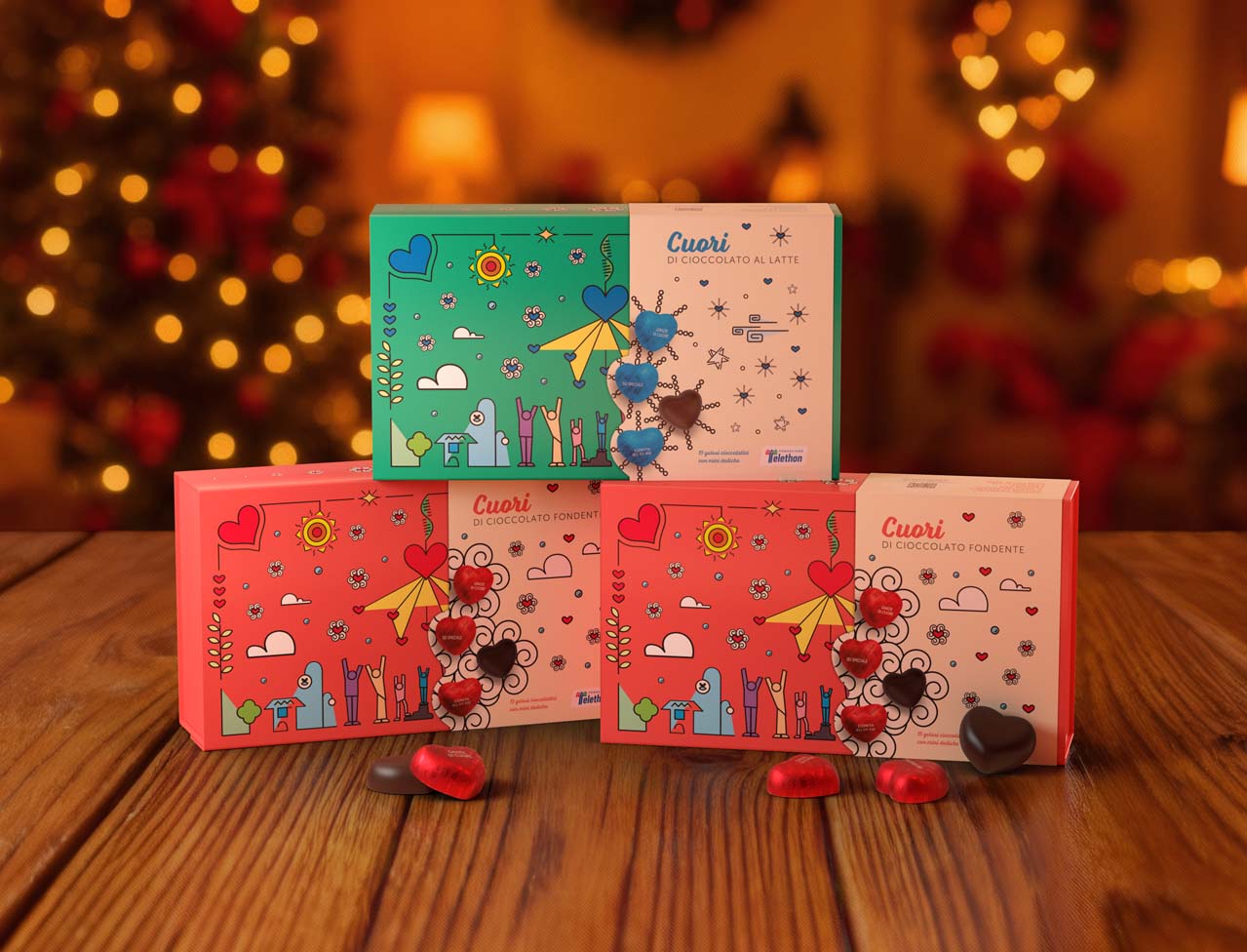 Due Cuori di cioccolato fondente ed un Cuore di cioccolato al latte