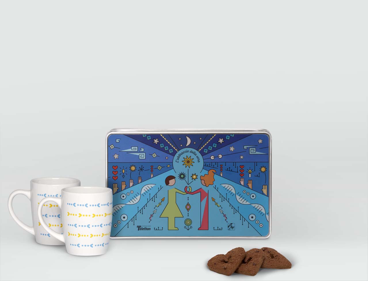 Set 2 mug e Cuore di biscotto con cacao e gocce di cioccolato